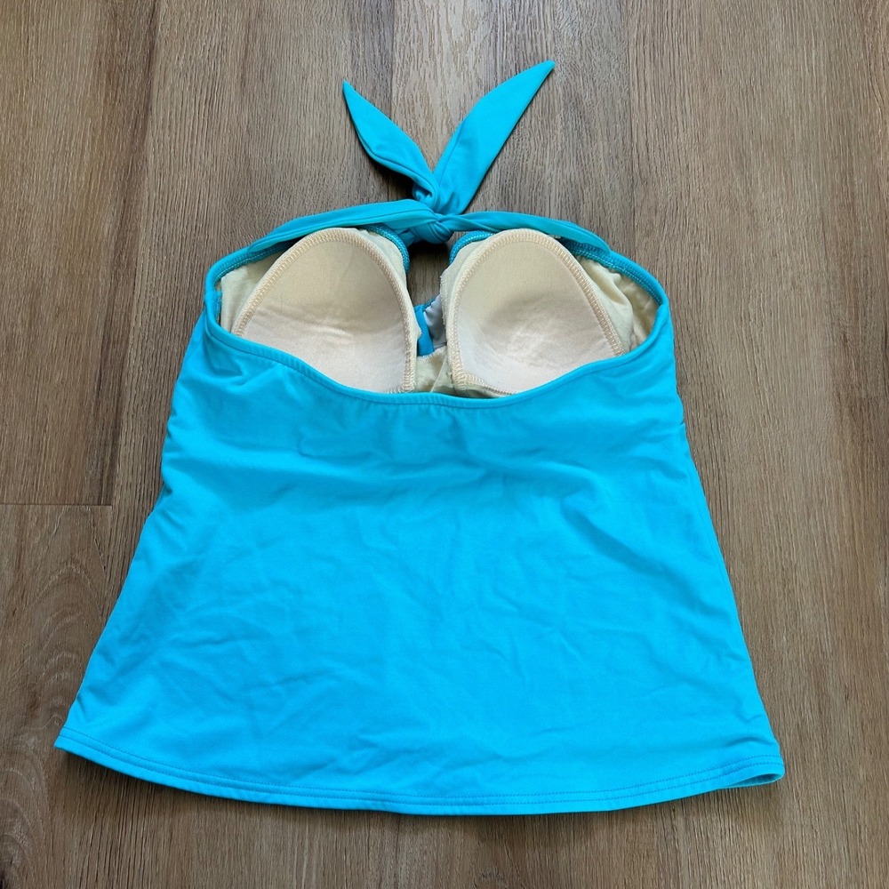 Miraclesuit Turquoise Blue Halter Tankini Top Ruched Padded Swim Top Small - Picture 2 of 7